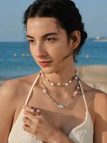 Opalesca 1pc Natural Crystal Glass Pearl Necklace (Random Patterns) - Gold - View 3