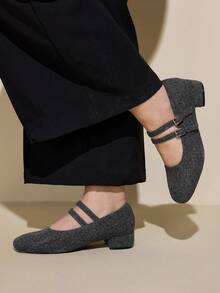 CUCCOO CURVES 2026 New Commuter French Elegant Professional Thick Heel Fat Shoes Low Vamp Flat Sole Shoes Women Wear Work Shoes Square Toe Not Tired Feet - Light Grey - View 5