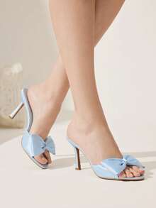 CUCCOO CHICEST Women's Solid Color Chain Decor Fashionable Elegant High Heel Sandals Spring Shoes Spring Break Easter Wedding Shoes Spring Shoes Bride Shoes - Light blue - View 2