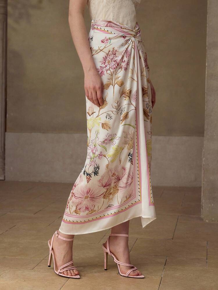 WOMEN'S CASUAL/DATE FLORAL PRINT TWIST WAIST SKIRT, SPRING/SUMMER