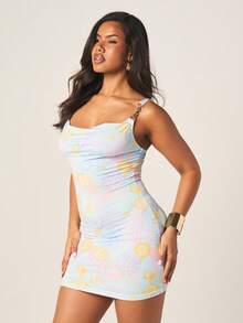 MISSGUIDED Pastel Printed Mini Dress With Chain Strap Detail And Sweetheart Neckline Summer Bodycon Cocktail Party Dress - Multicolor - View 5