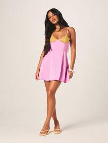 MISSGUIDED Lace Bust Mini Dress With Spaghetti Straps And Tie Back Detail For Party Cocktail Evening Occasions - Multicolor - View 4