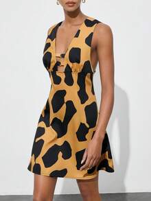 Gossip Girl X SHEIN SHEIN Maija Đầm ngắn in họa tiết không tay phong cách thường ngày dành cho nữ - Nhiều màu - Xem 3