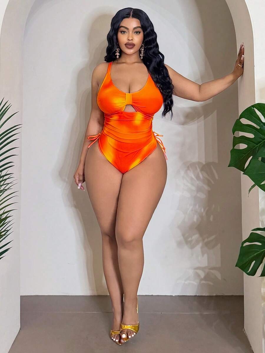 Slaydiva Traje de baño de una pieza con estampado de moda para vacaciones, talla grande - Multicolor - Ver 1
