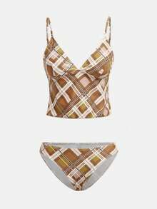 Maija 女士吊带无袖格子休闲沙滩泳衣套装 - 彩色 - 查看 1