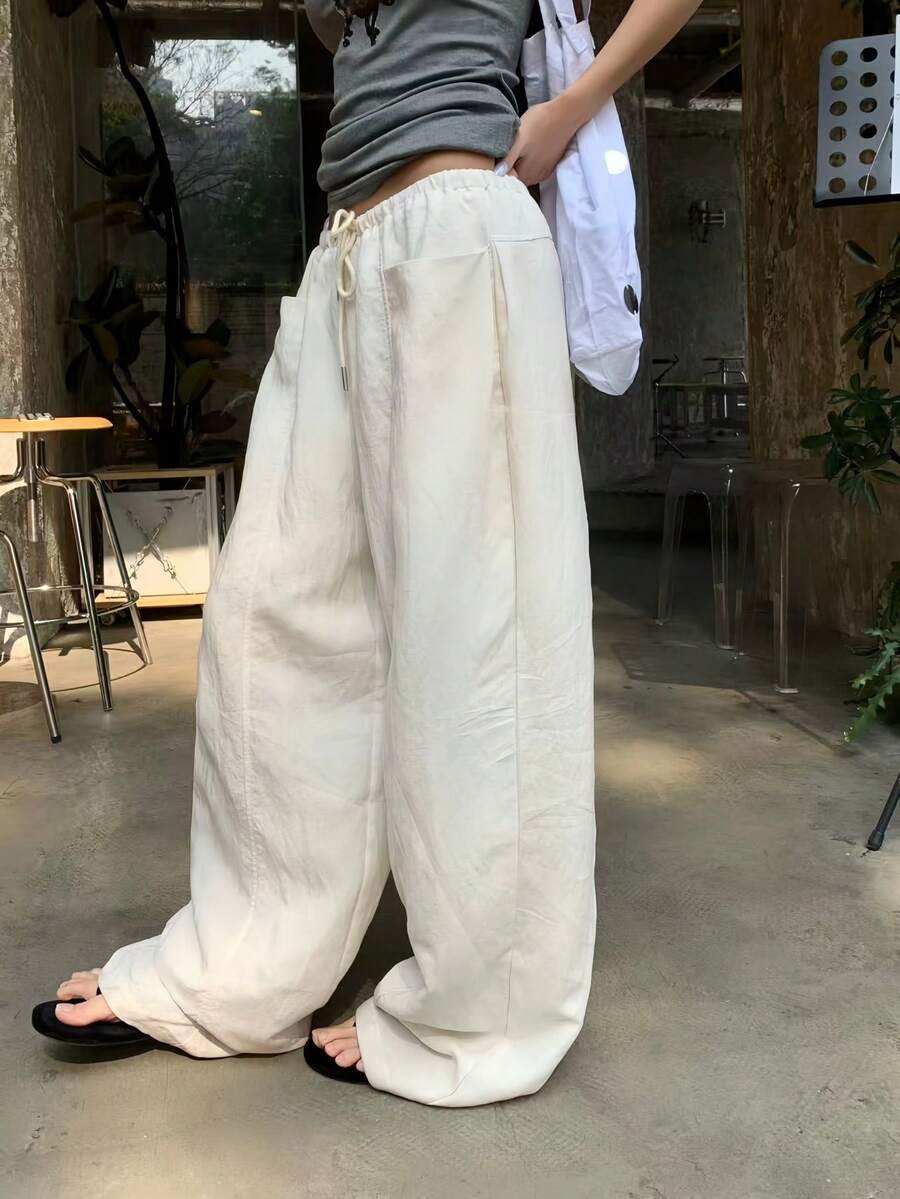 SHEIN K-Vae Thin White Harem Pants - White - View 1