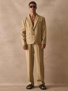 Musero Straight Leg Pleated Tailored Trouser Pant Hidden Fastening Belt Loop Detailing Suit Bottoms Spring Summer Essentials - Green - View 1