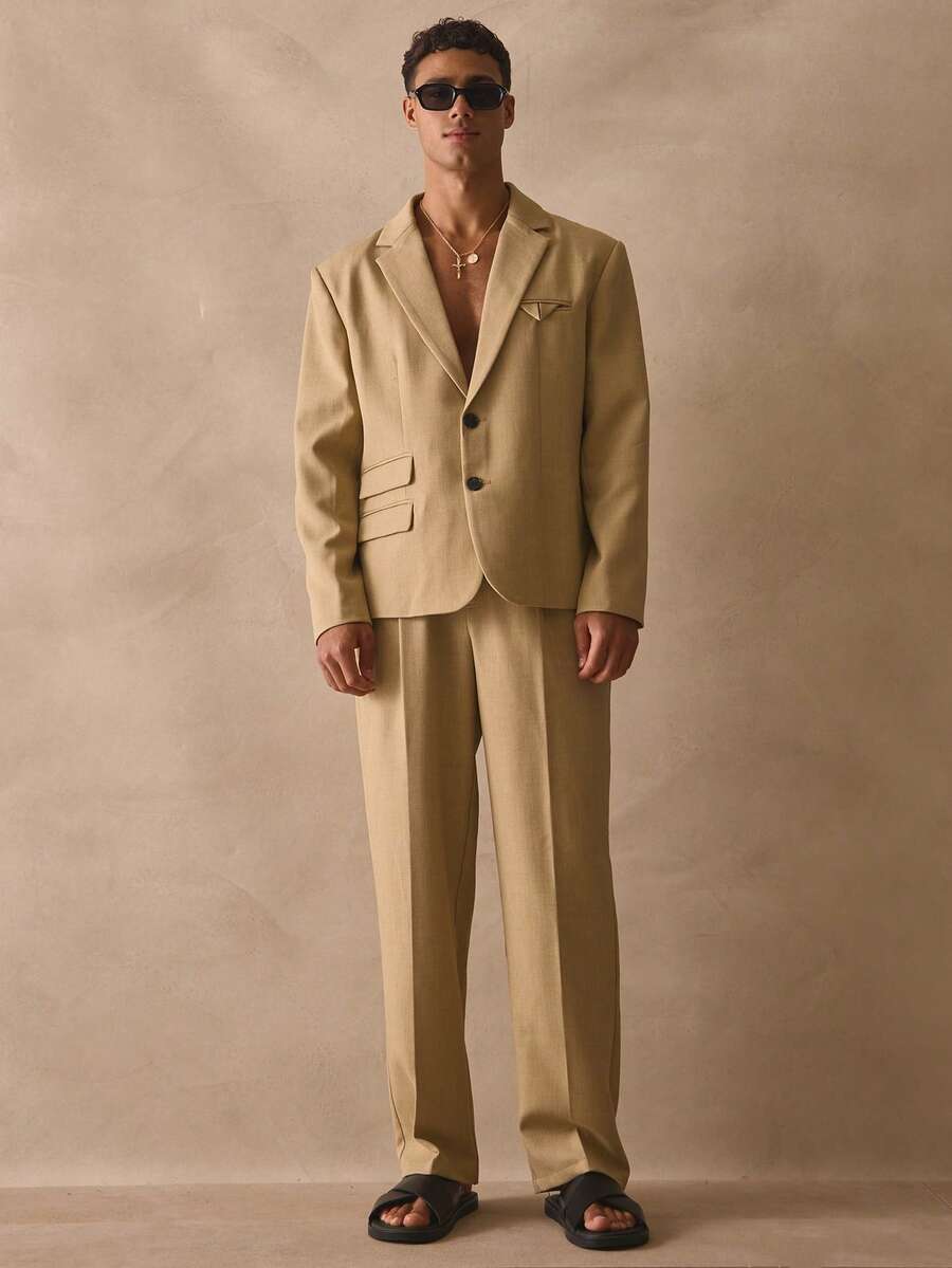 Musero Straight Leg Pleated Tailored Trouser Pant Hidden Fastening Belt Loop Detailing Suit Bottoms Spring Summer Essentials - Green - View 1