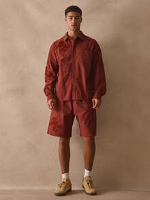 Musero Long Line Elasticated Drawstring Waistband Raised Textured Applique Bermuda Style Shorts Spring Summer Essentials Holiday - Rust Brown - View 2