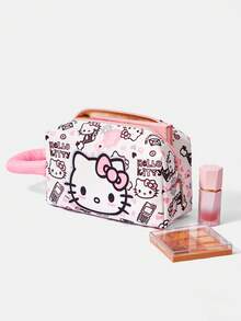 HELLO KITTY AND FRIENDS | SHEIN 粉色格子时尚便携大容量化妆包。 - 西瓜粉 - 查看 6