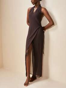 Zivah Đầm maxi dài dáng suông, chất liệu chiffon mỏng, thích hợp cho kỳ nghỉ hè, đi biển, năm 2026 dành cho nữ. - màu nâu - Xem 6