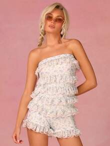 Athîral 女士休闲碎花荷叶边抹胸上衣 - 彩色 - 查看 3