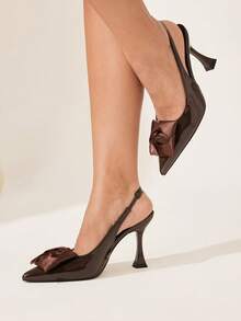 CUCCOO CHICEST Women's High Heels Pointed 9CM Elegant Stiletto Shoes Back Strap Easy To Wear PU Leather Mirror Large Buckle Square Flower Rose Applique High Heels Women's Brown High Heels Sexy Wine Glass And Versatile For Daily/Party/Christmas/Thanksgiving Valentine's Day Dating/Party/Professional Shoes Work Shoes Outside Women's Shoes Wedding Shoes Spring Shoes Bride Shoes - Brown - View 9