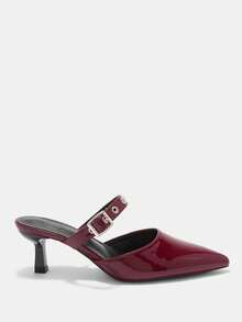 CUCCOO CURVES Women's Pointed Toe Buckle Design Everyday Versatile Fashion Wide Fit High Heels - Burgundy - View 2