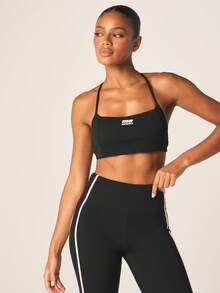 MISSGUIDED Áo ngực thể thao nữ có dây đeo sau lưng, thiết kế chéo và chi tiết logo thương hiệu. - màu đen - Xem 1