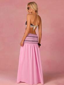 Athîral 女士休闲度假粉色半身裙，抽绳腰带，刺绣设计，度假休闲风 - 粉色 - 查看 6