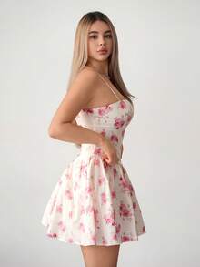 Sweetina 女士印花宽松喇叭迷你连衣裙 - 粉色 - 查看 8
