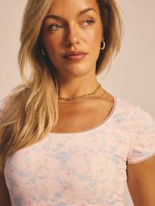 Aralina FLORAL PRINT RUCHED FRONT TEE AND SHORT SET - Multicolor - View 6