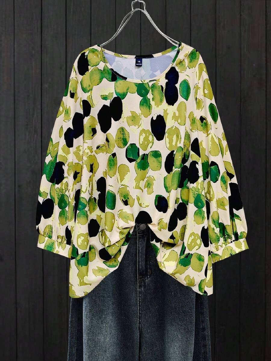 Linhara 优雅通勤度假风休闲女装，畅销百搭舒适面料，圆领长袖常规款黑白大码衬衫，春夏秋三季皆宜。 - 彩色 - 查看 1