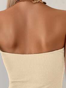 Swim Vcay Women's Elegant Apricot Textured Strapless One-Piece Swimsuit With Starfish Detail & Cutout,Cute Summer Beach Holiday Bathing Suits Beachwear Outfit - Apricot - View 3