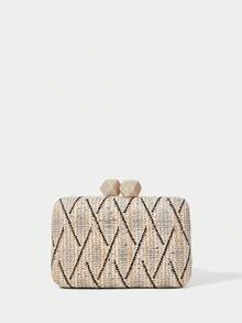 SHECARRY Ladies Clutch Bag, Fashion Holiday Woven Bag - Apricot - View 2
