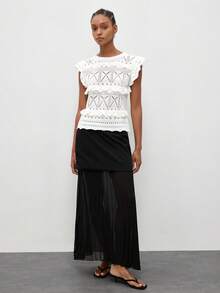 Maija Ivory Women Ruffled Crochet Blouse, Spring/Summer Vacation - White - View 4