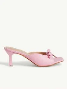 CUCCOO CHICEST 粉色蝴蝶结高跟方头细跟优雅凉鞋 - 粉色 - 查看 8