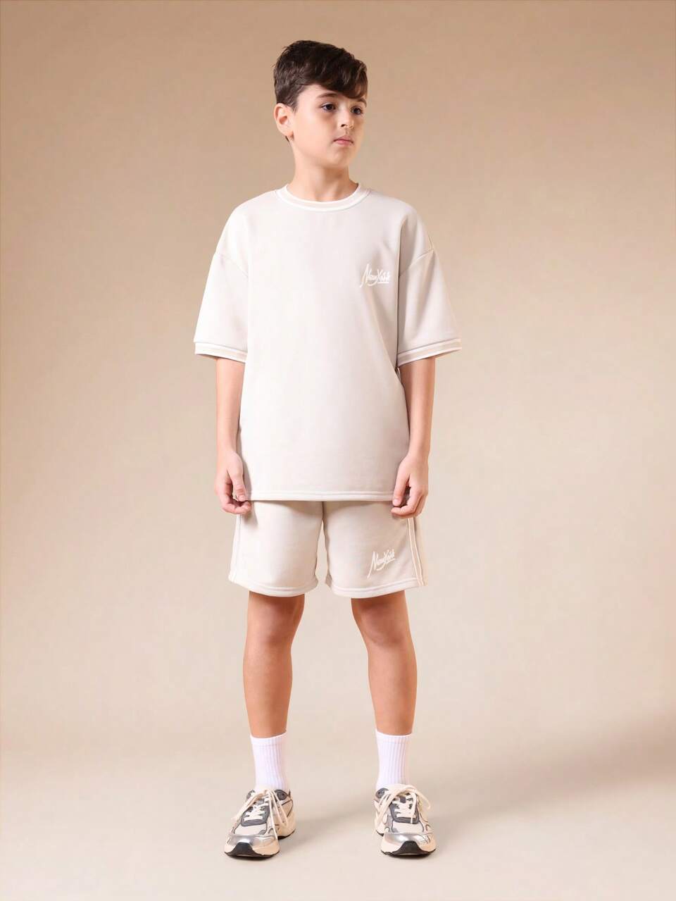 Boys New York Logo Oversized T-Shirt And Coordinating Shorts Two-Piece Casual Summer Set With Crew Neck Short Sleeves