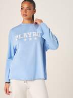 Missguided x Playboy Women's Light Blue Long Sleeve Crew Neck T-Shirt With Star Logo Print And Oversized Relaxed Comfort Fit