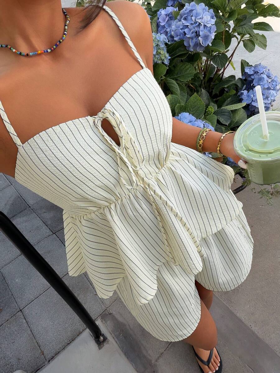 Muchica 新款编织黄色条纹休闲度假套装，女士夏季服装，女士海滩度假套装，两件套夏季套装，两件套度假套装，短款两件套套装，亚麻两件套套装，条纹两件套套装，夏季两件套套装，夏季性感连衣裙，女士度假连衣裙，条纹连衣裙，希腊度假套装，贝壳上衣，女士度假套装，女士夏季服装，女士夏季套装，女士夏季上衣，夏季休闲上衣 - 黃色 - 查看 1