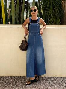 DAZY Women's Casual Washed Denim Jumper Dress - Medium Wash - View 5