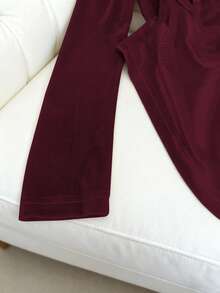 Franclia 优雅休闲丝绒V领长袖T恤，香槟色，秋冬款 - 酒紅色 - 查看 5