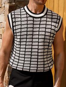 Manfinity CityGents 男士镂空针织无袖背心，春夏款 - 杏色 - 查看 5