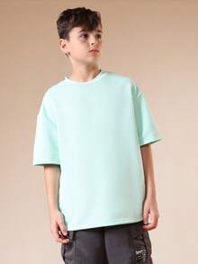 SUMWON Boys Mint Green Short Sleeve Crew Neck T-Shirt With Japanese Tokyo Script Print Regular Fit Casual Tee Summer Spring Everyday Wear - Green - View 2