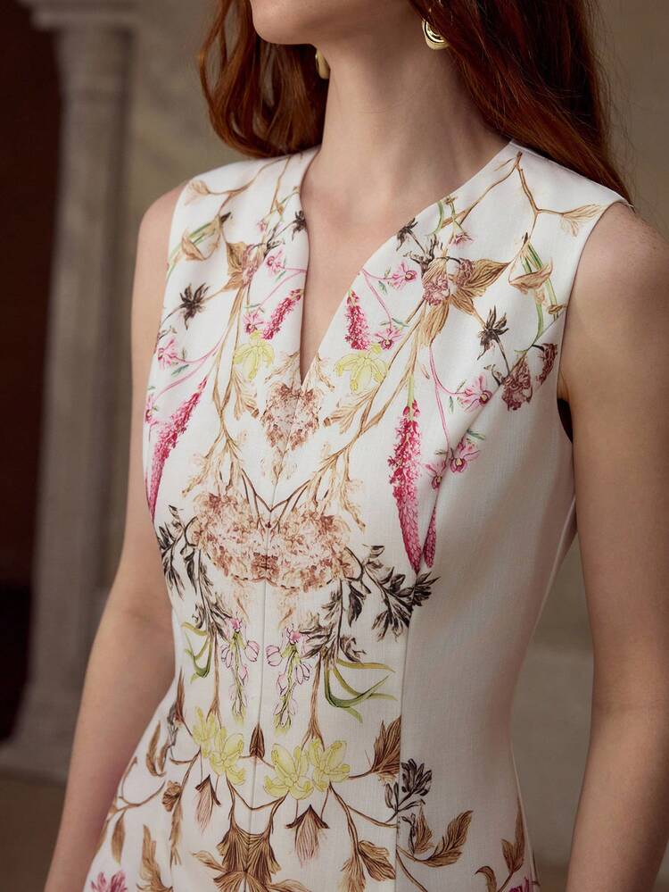 WOMEN'S PLACEMENT PRINT ROUND NECK SLEEVELESS MID-LENGTH CASUAL/DATE DRESS, SPRING/SUMMER