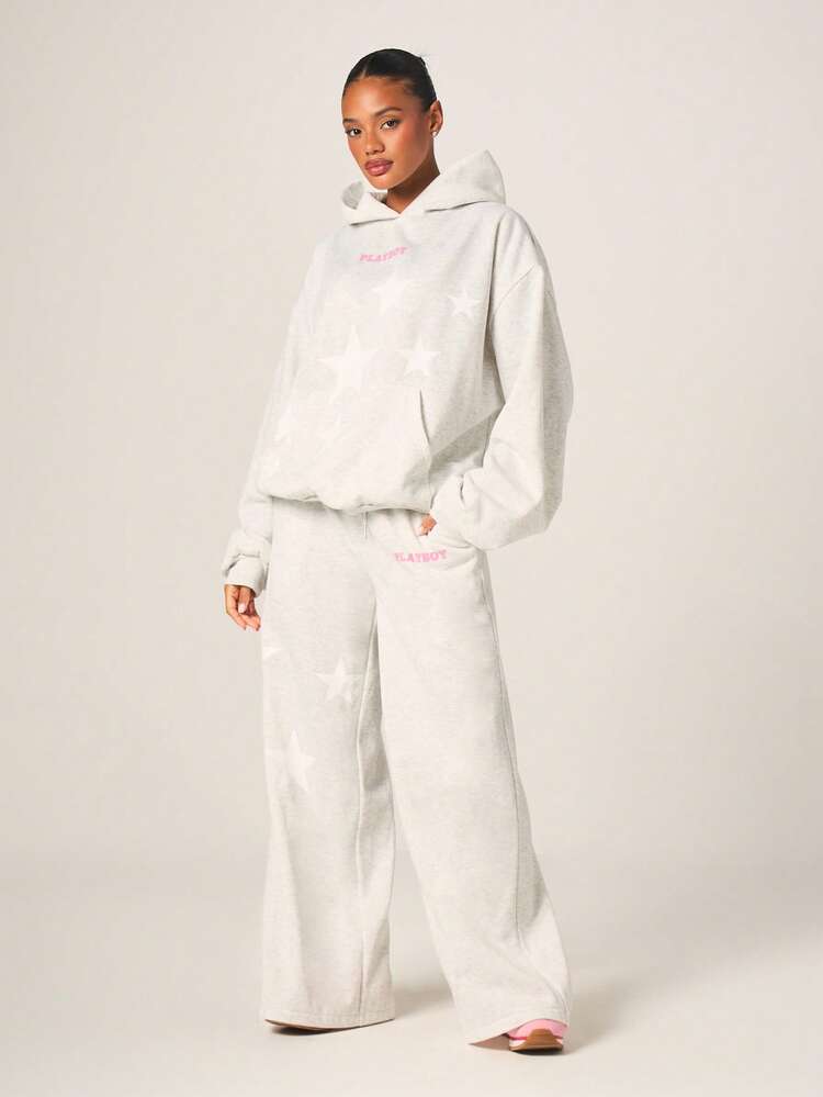 Missguided x Playboy Oversize Hoodie mit Sternengrafik, Kordelzug und Mitteltasche, lässiger Streetwear Pullover Sweatshirt