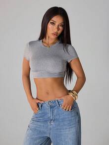 SHEIN PETITE 女士短袖修身T恤套装，黑色、白色和灰色 - 彩色 - 查看 9