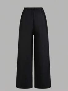 SHEIN Quần dài dệt kim dáng rộng phối màu đen trắng tương phản, kiểu dáng thường ngày, phù hợp cho bé gái tuổi teen, thích hợp cho mùa xuân, hè, thu và đông, đa năng cho mặc hàng ngày, thể thao và phong cách đường phố. - màu đen - Xem 3