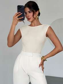 Firerie Women's Elegant Romantic Asymmetric Collar Fashionable Commuter Sexy Elegant Bodysuit, Suitable For Party, Vacation, Romantic Date And Wedding Birthday, Knitted Texture Criss-Cross Strap Fitted Apricot Bodysuit - Apricot - View 3