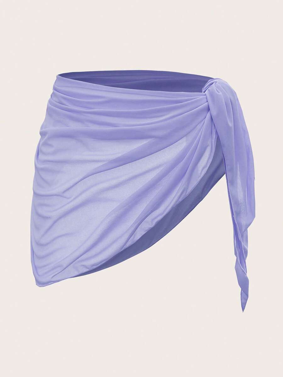 Swim Mod Women's Solid Color Side Tie Wrap Cover Up & Skirt Set, Vacation - Mauve Purple - View 1