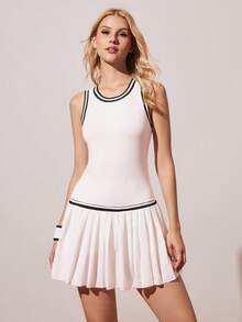 CourtClass CourtClass Color Block Patchwork Tennis Style Casual Loose Dress For Women - White - View 3