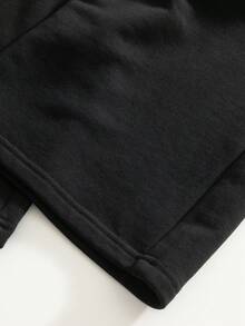 男士交叉印花抽绳腰休闲百搭斜插口袋裤 - 黑色 - 查看 4