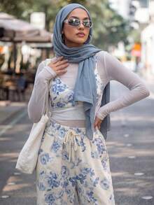 Calvaya 2 件套印花短款吊带背心短款上衣和高腰阔腿裤 - 彩色 - 查看 1