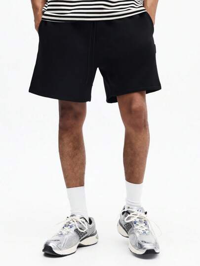 SUMWON Men's Cotton Black Casual Drawstring Waist Regular Fit Summer Shorts With Side Pockets