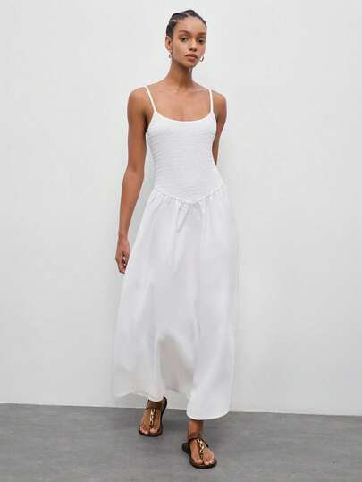 Maija Outfit Deas For Dress,Women's Simple Solid Color Spaghetti Strap Dress, White Dress, Summer Dress ,Casual Dress , Vacation Outfits Women,Summer Holiday Outfits