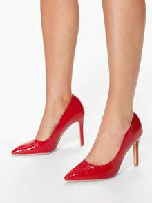 Glitzique 秋冬季女士红色尖头高跟鞋，性感优雅，1双装 - 紅色 - 查看 9