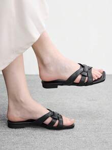 CUCCOO BIZCHIC 沙滩日常外穿方头拖鞋 女士春夏新款时尚简约百搭套脚鞋 假日舒适软底凉鞋 - 黑色 - 查看 1