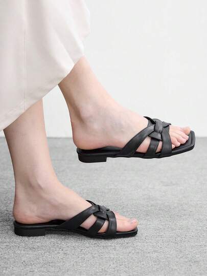 CUCCOO BIZCHIC Beach Daily Outer Wear Square Toe Slippers Women's Spring And Summer New Fashion Simple And Versatile Slip-On Shoes Holiday Comfortable Soft-Soled Sandals