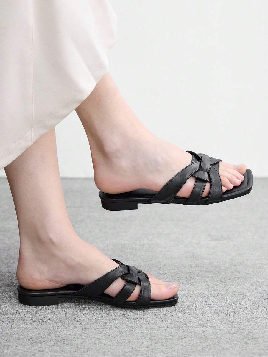 CUCCOO BIZCHIC 沙滩日常外穿方头拖鞋 女士春夏新款时尚简约百搭套脚鞋 假日舒适软底凉鞋 - 黑色 - 查看 1