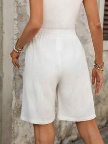 EMERY ROSE Quần short nữ màu trơn, cạp chun, dáng rộng, ống suông, thích hợp mặc mùa hè. - trắng - Xem 2